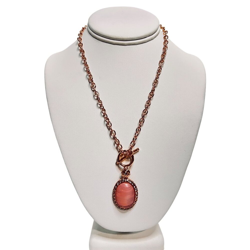Kenneth Jay Lane Rose Gold Tone Cable Chain Necklace With Oval Pendant (6277)